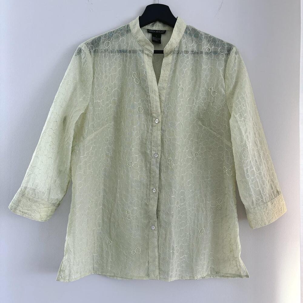 Karen Arnold Semi Sheer Beaded Top Women's Size Large